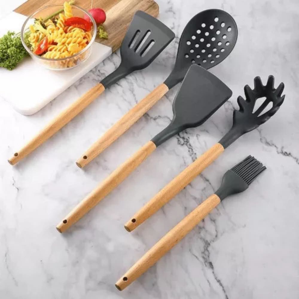 Kit 12 Utensílios Pequeno Cozinha Moderno Cinza