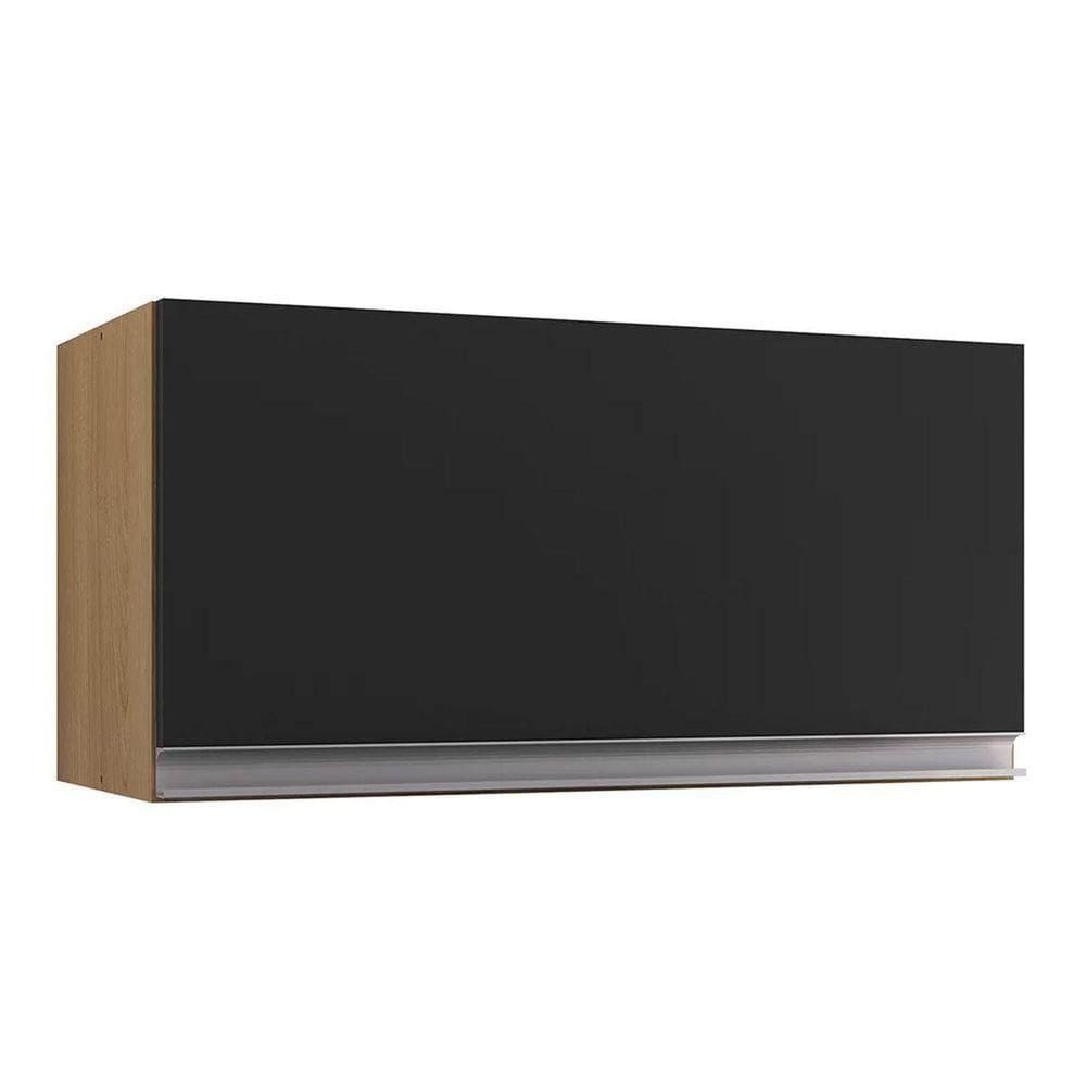 Armário Aéreo De Cozinha Para Geladeira Andréia 1 Porta 60cm Amêndoa/Preto