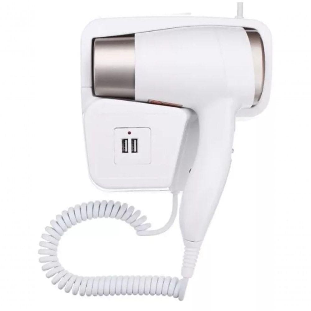 Secador De Cabelos De Parede 1300w Com Tomadas Usb Branco 220V
