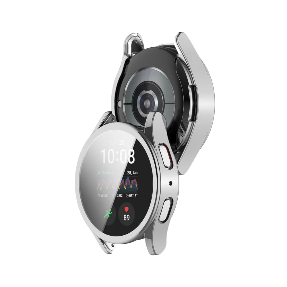 Capa com Película de Vidro Nerdcase Compatível com Samsung Galaxy Watch 5 Pro 45mm, Prata Cromado