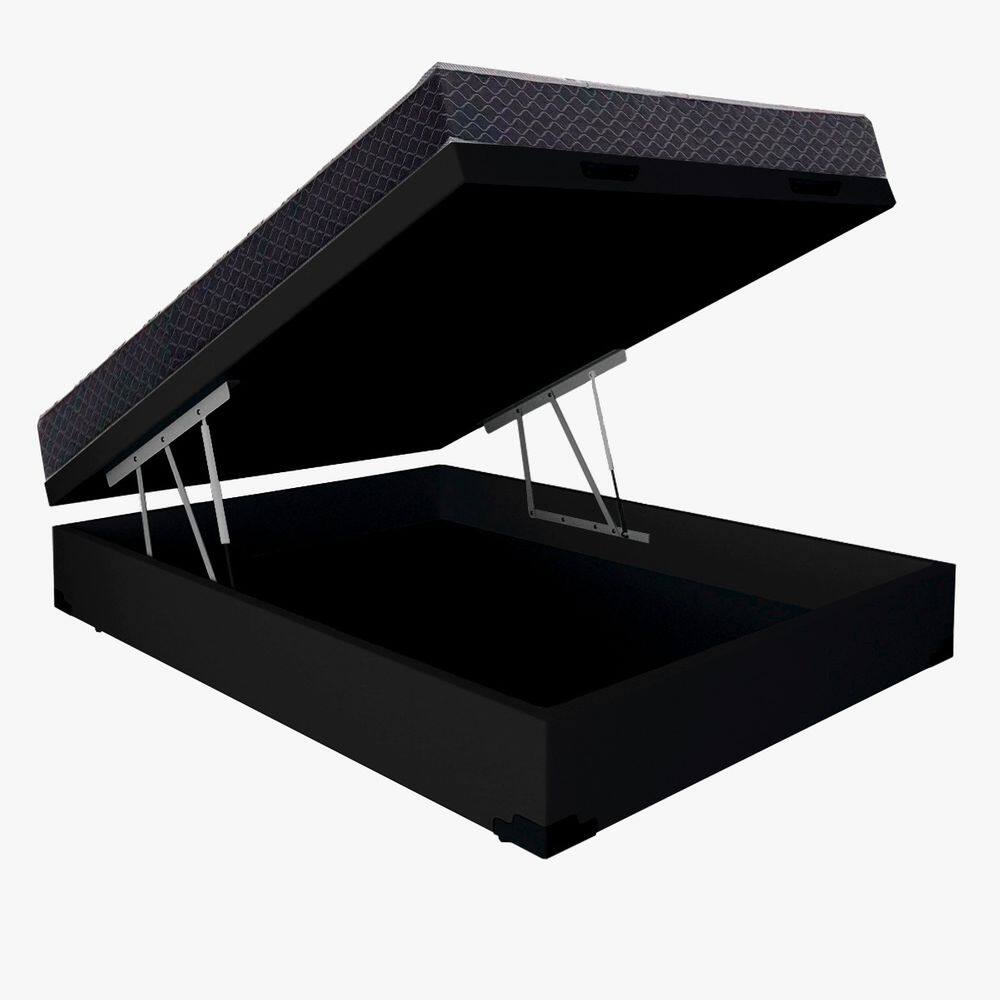 Cama Base Box Baú Casal Reforçado Suede Preto + Colchão Casal Reforçado D33 17x138x188