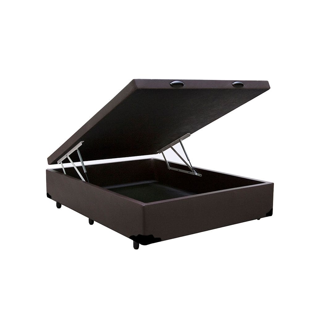 Cama Base Box Baú Casal Reforçado Sintético Marrom 138x188x41