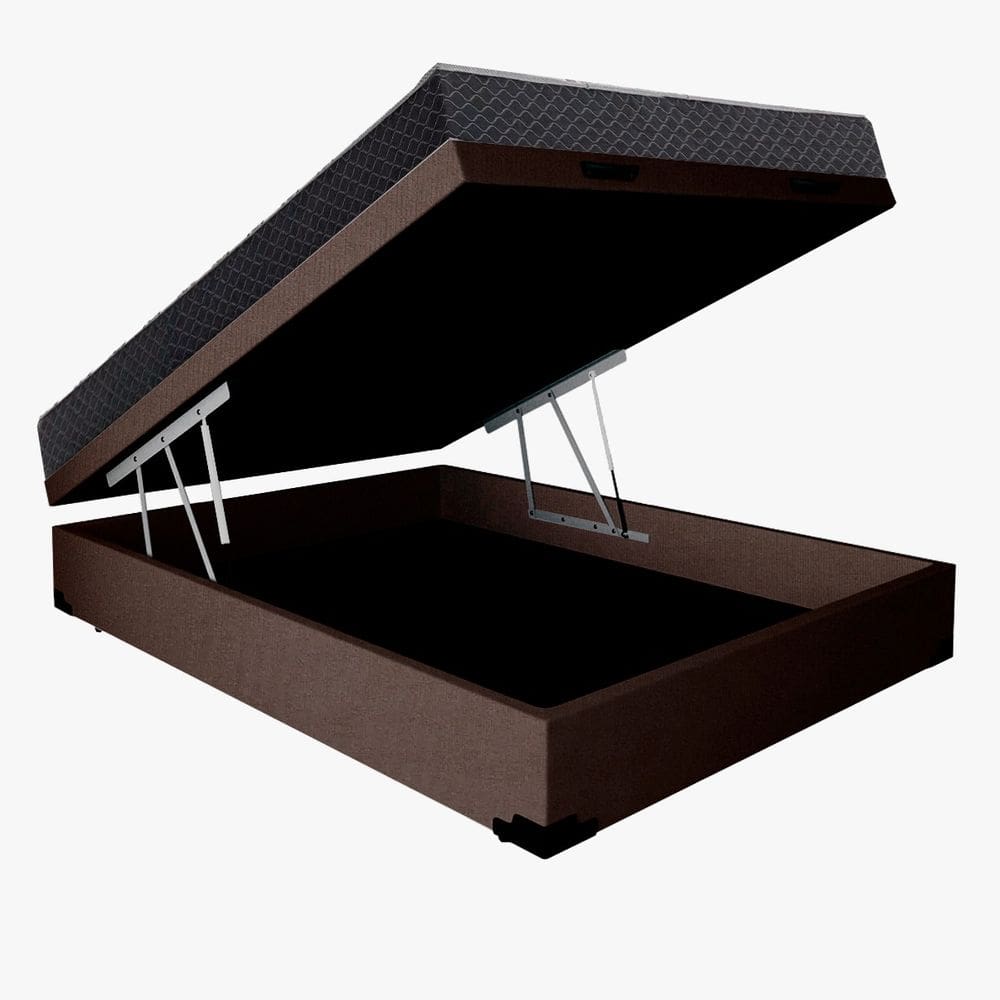Cama Base Box Baú Casal Reforçado Suede Marrom + Colchão Casal Reforçado D33 14x138x188