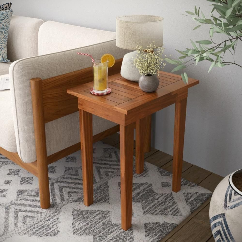 Mesa Lateral Ripada Para Sala Mumbai Castanho