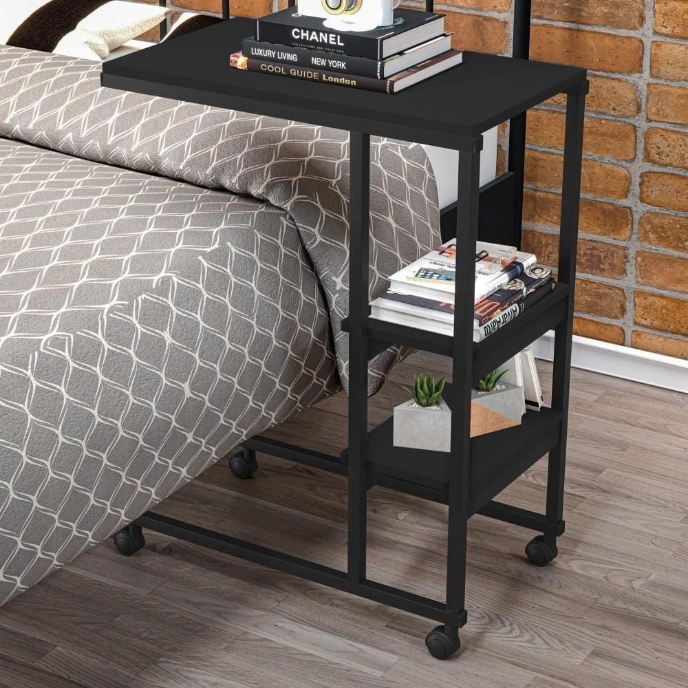 Mesa Industrial Auxiliar Para Cama Miti Preto