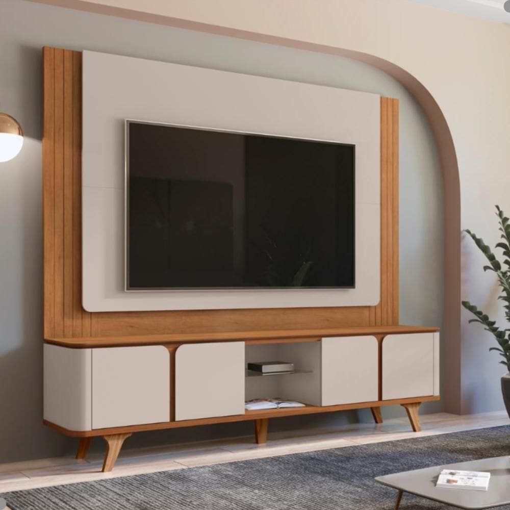 Conjunto Rack E Painel Para Tvs De 60 Burke Cedro Off White