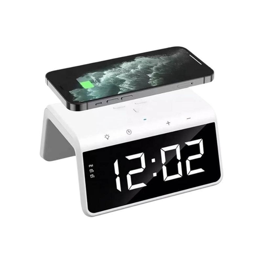 Carregador De Mesa Branco Indução Com Relógio E Despertador