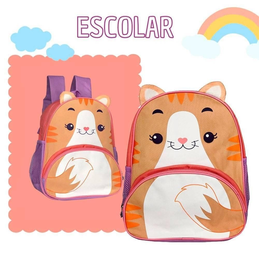 Mochila Infantil Reforçada Com Alças Gatinho 17 Litros