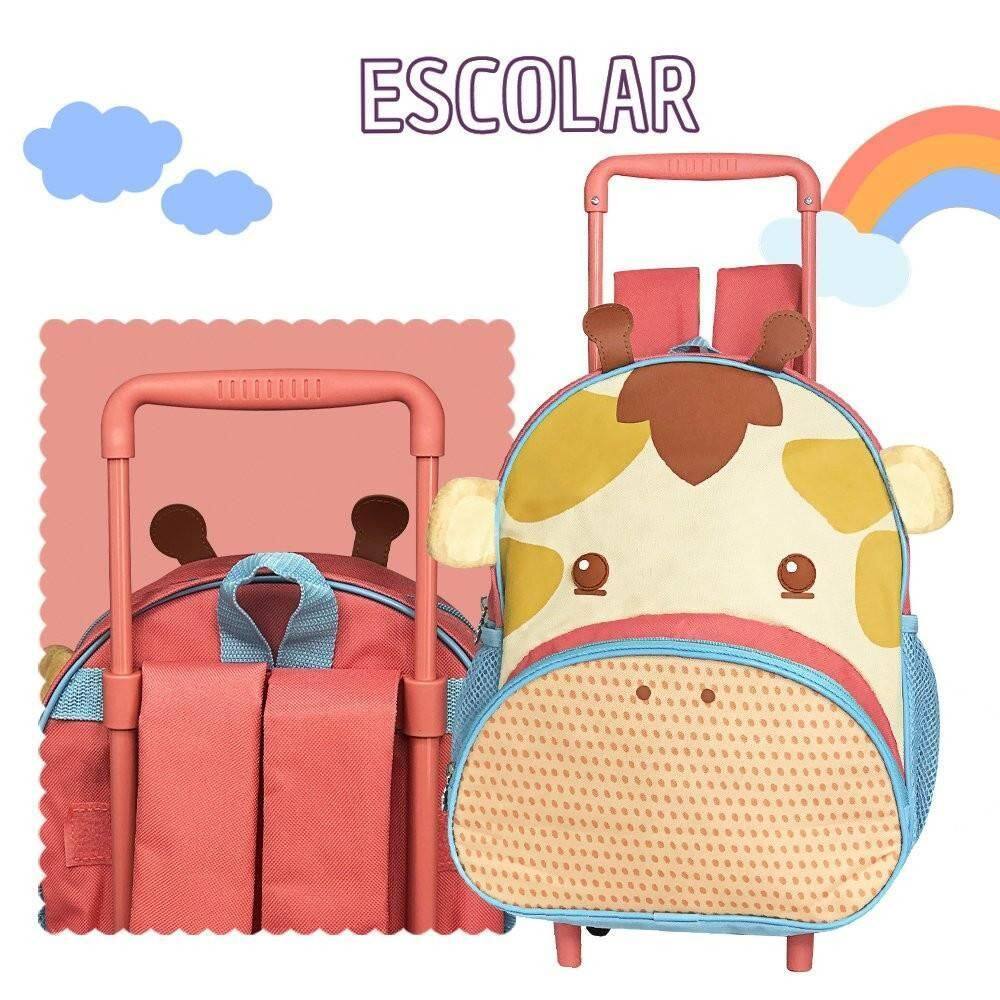 Mochila Infantil Reforçada Com Rodinha Girafinha 14 Litros