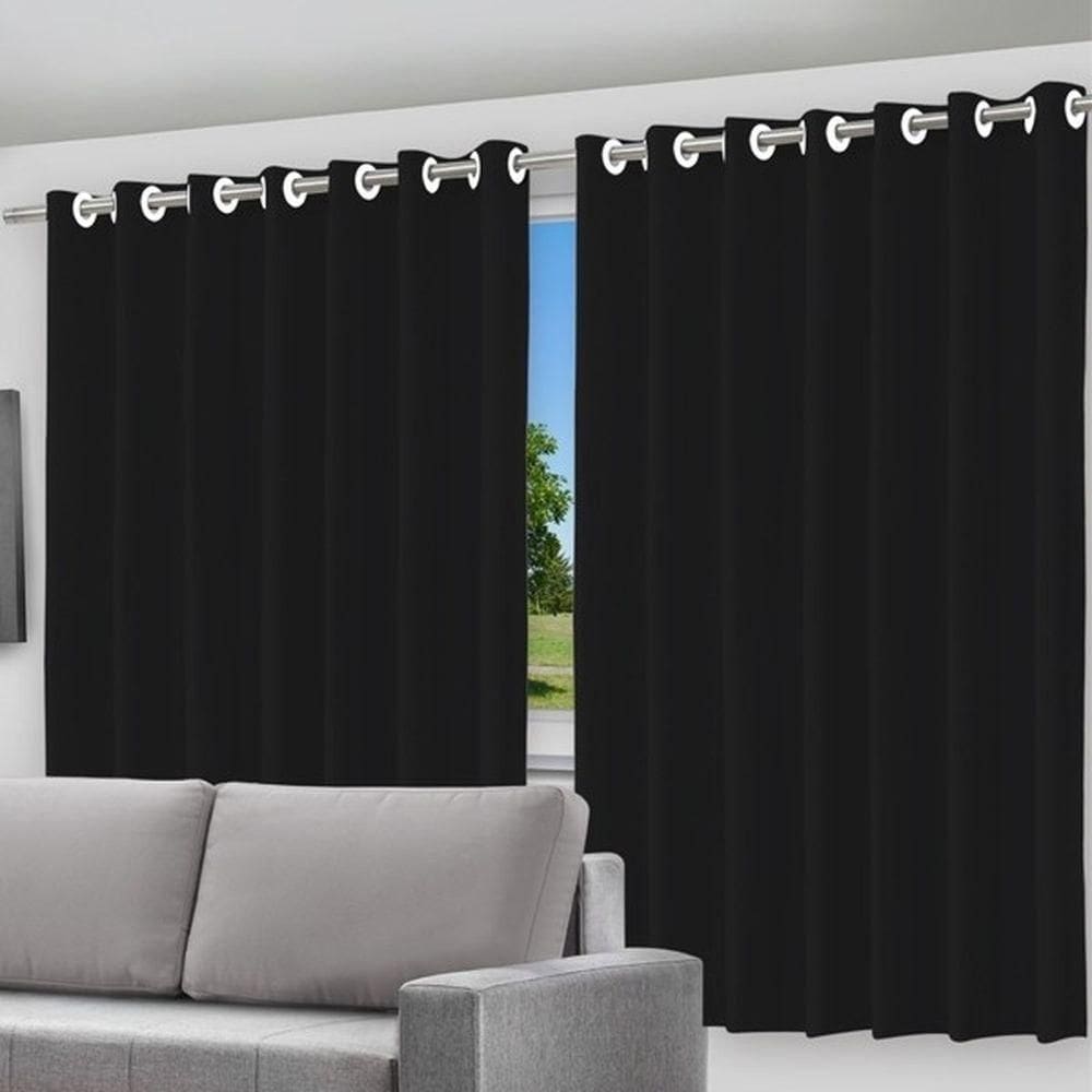 Cortina Blackout Preto Pvc 280X250Cm Com Ilhós Corta Luz