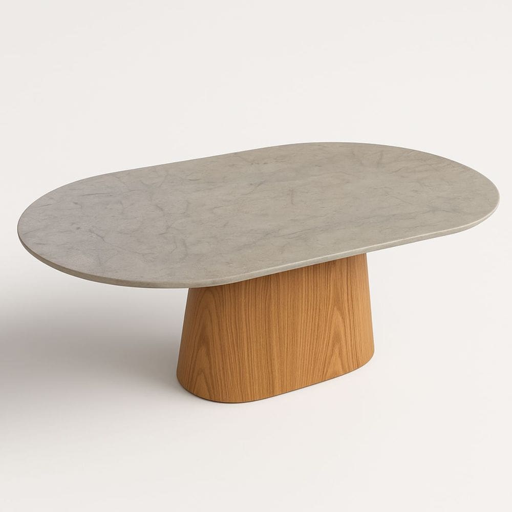 Mesa de Jantar Oblongo 198x122 cm Freijó Tampo Mármore Branco Extra