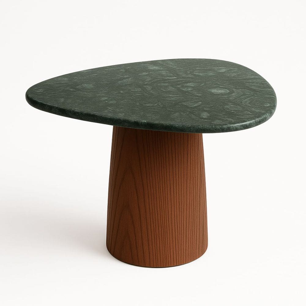 Mesa de Jantar Orgânica Tríon 110x113cm Base Nogueira Tampo Mármore Guatemala