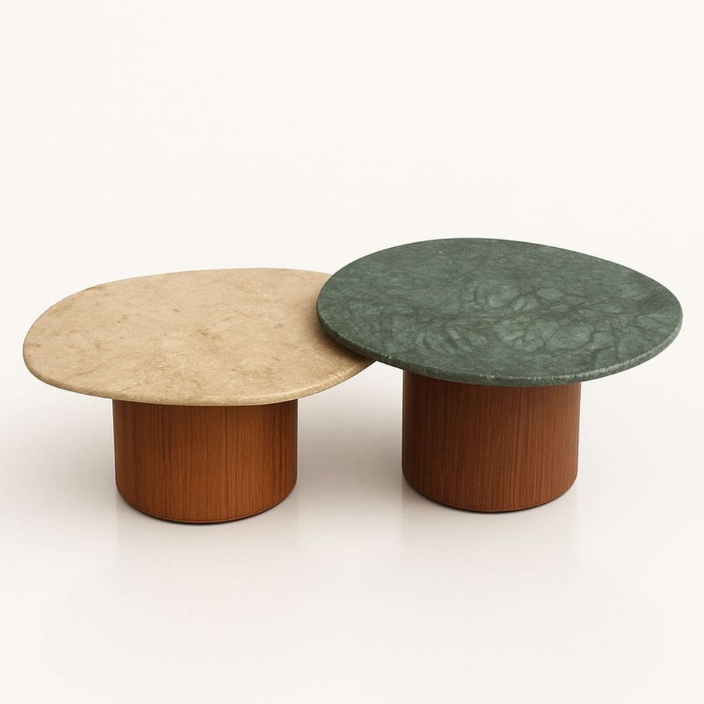 Conjunto Mesa de Centro Mármore Guatemala 90 cm &amp; Travertino 60 cm