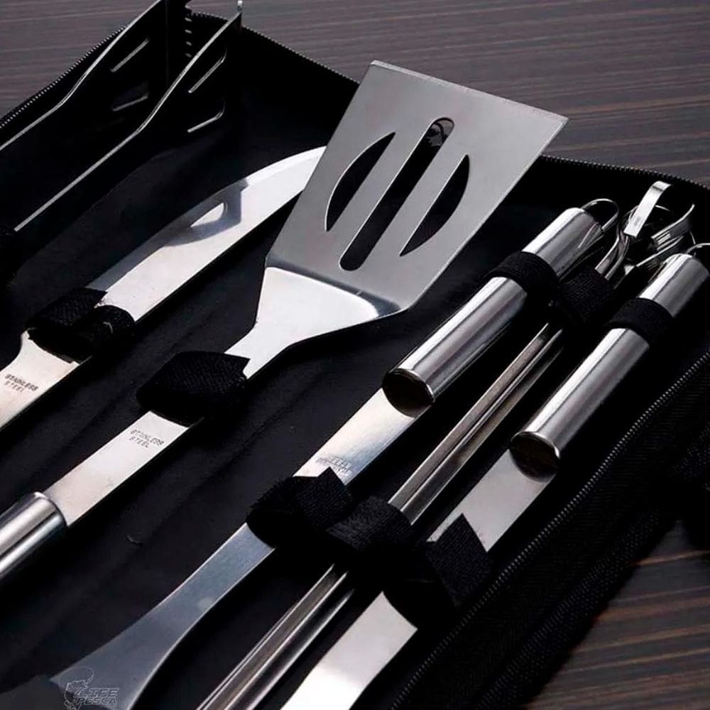 Kit Churrasco Reforçado Com Faca Garfo E Acessórios
