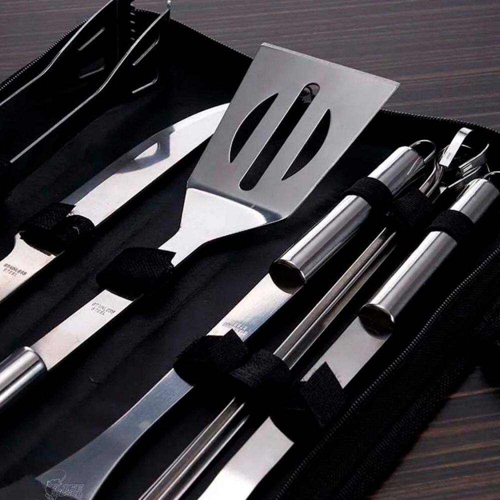 Kit Churrasco Reforçado Com Faca Garfo E Acessórios