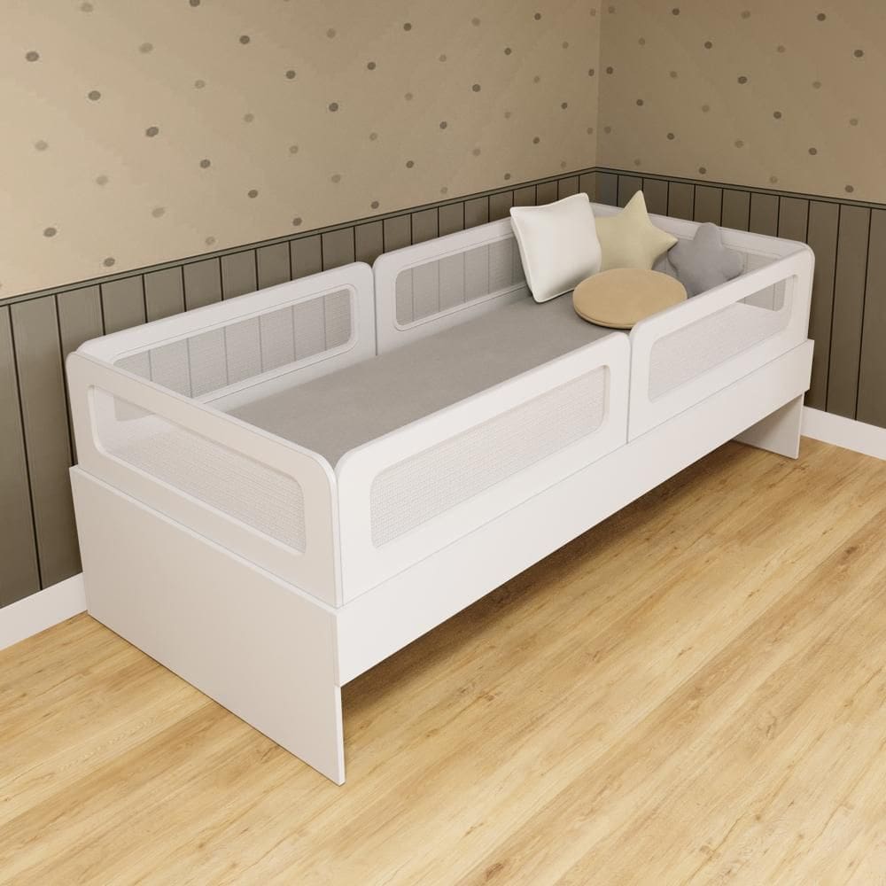 Cama Solteiro Mdf Branco com 04 Grades e Cabeceira Telinha Anatômica Mobilistore