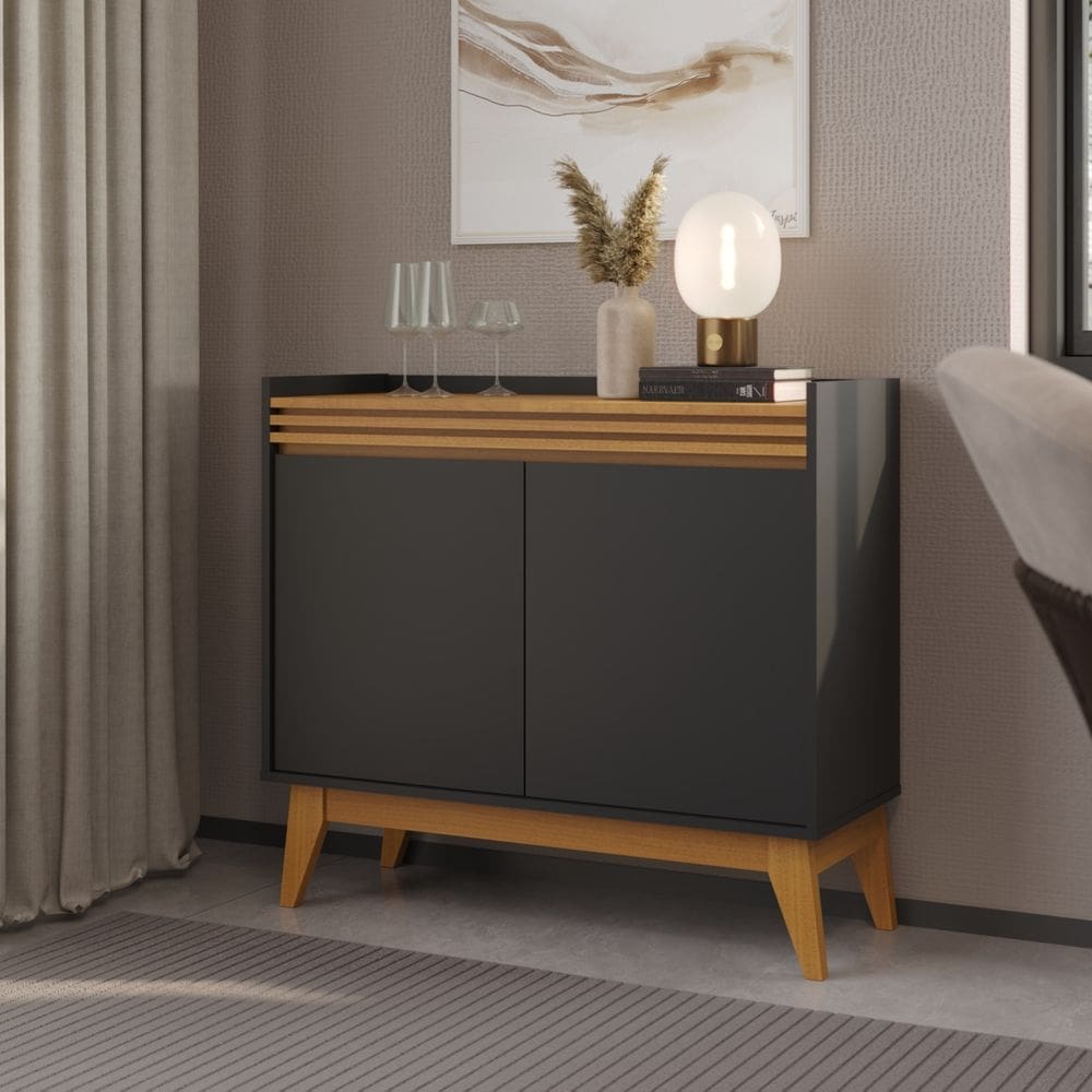 Buffet Aparador Ripado 2 Portas com Pés de MDF Astúrias 92cm