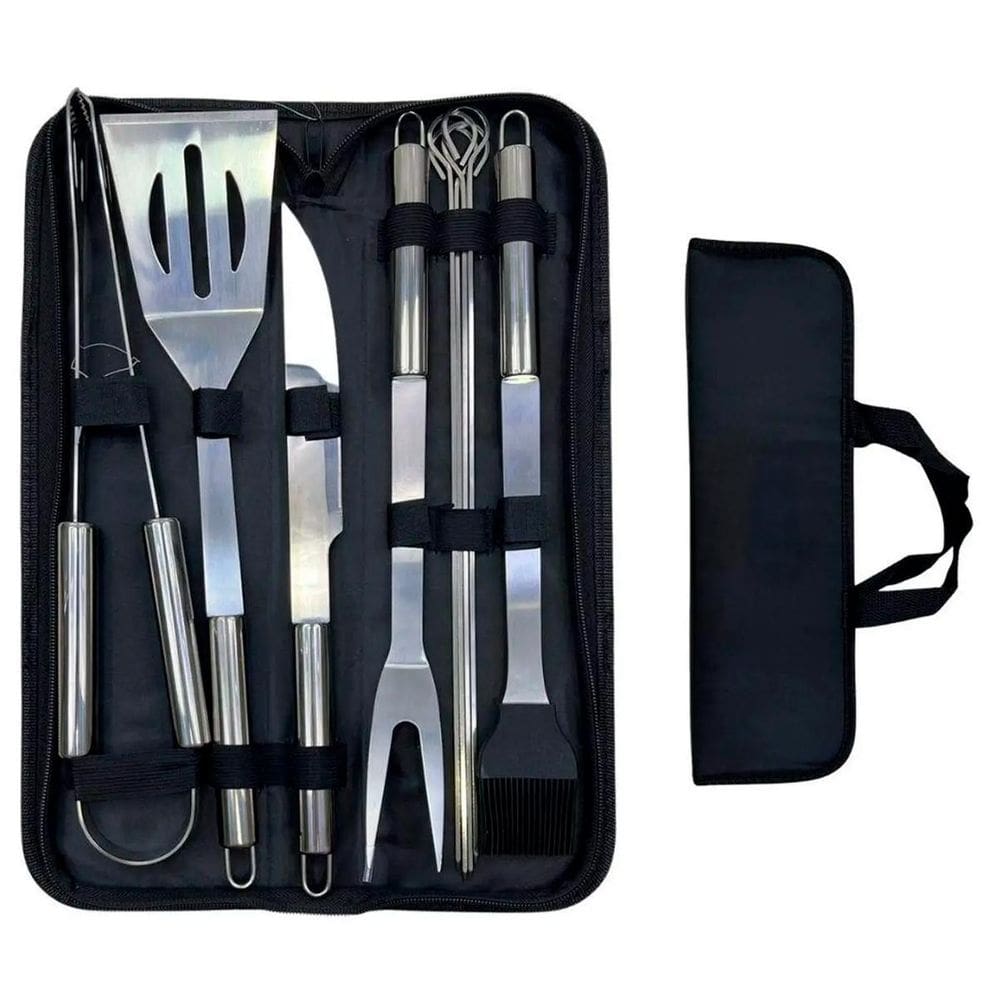 Kit Churrasco Inox Profissional Com Estojo Portátil