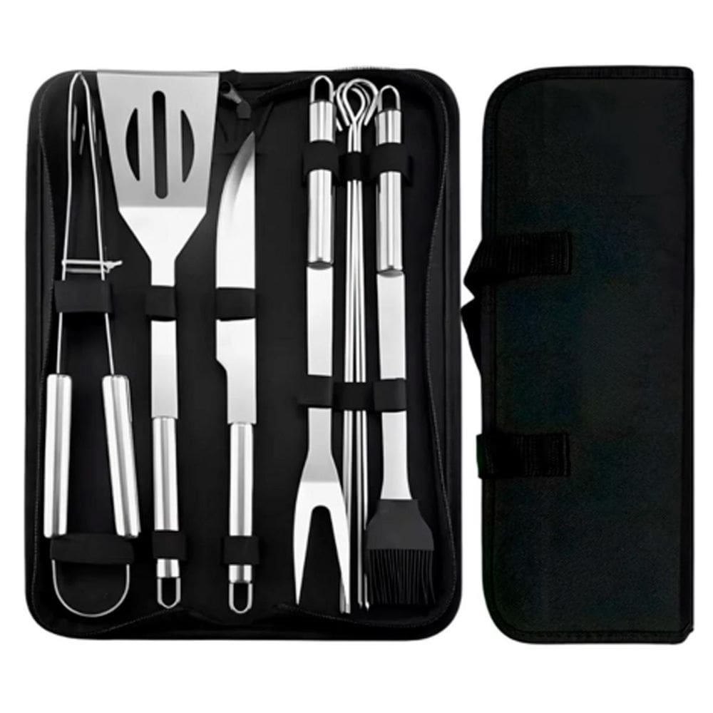 Kit Churrasco Inox Profissional Com Estojo Portátil