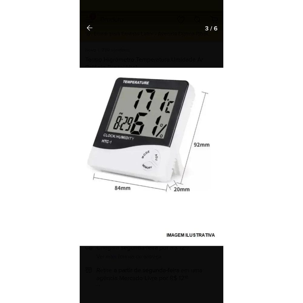 Higrômetro Medidor Umidade Temperatura Relógio Digital