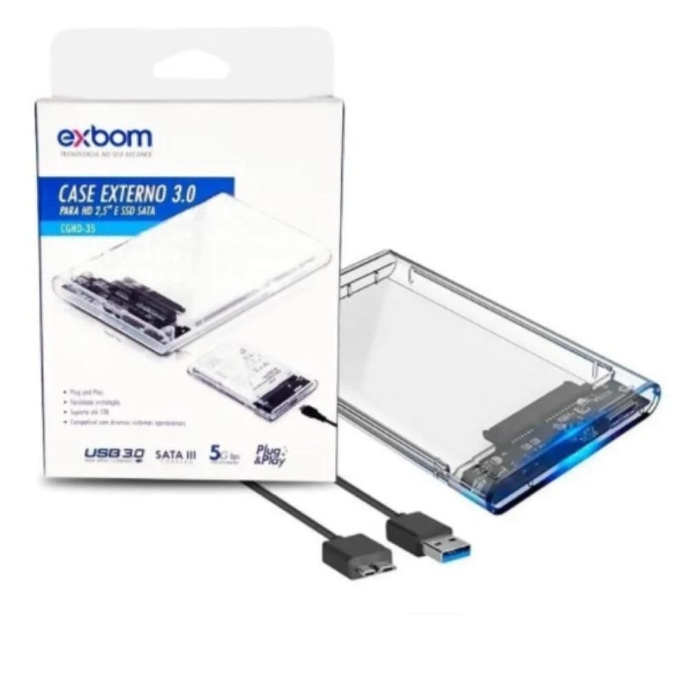 Case Hd Externo 2.5 E Sata Ssd Usb 3.0 Transparente Exbom