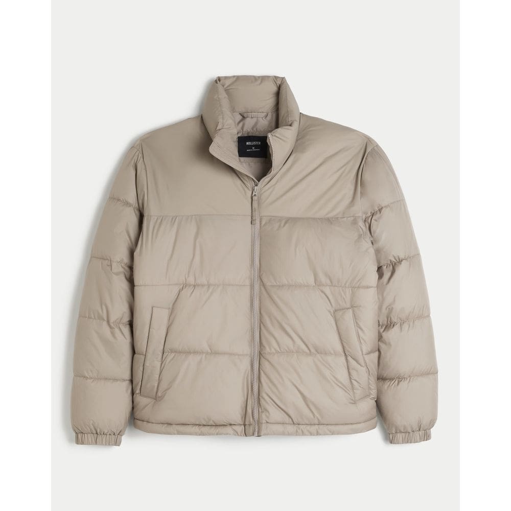Jaqueta Puffer Masculina Hollister Boxy Bege