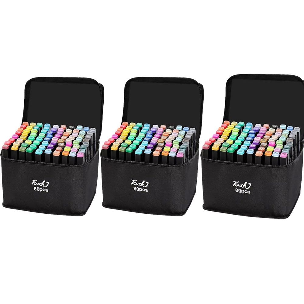 Caneta Canetinhas Permanente 80 Cores Kit 3 Uni Marcador Ponta Dupla Desenho Pontura Moda Design