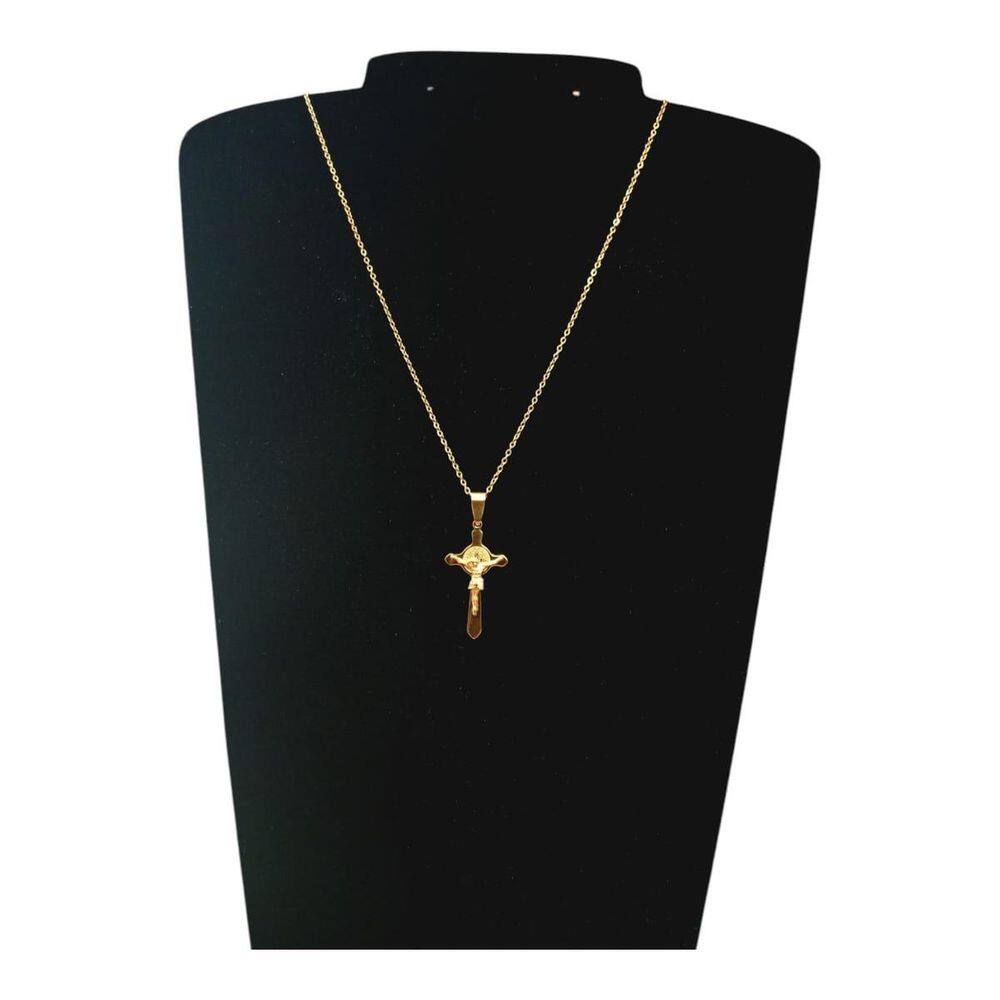 Corrente Aço Inoxidável Pingente Crusifixo Dourado 45Cm