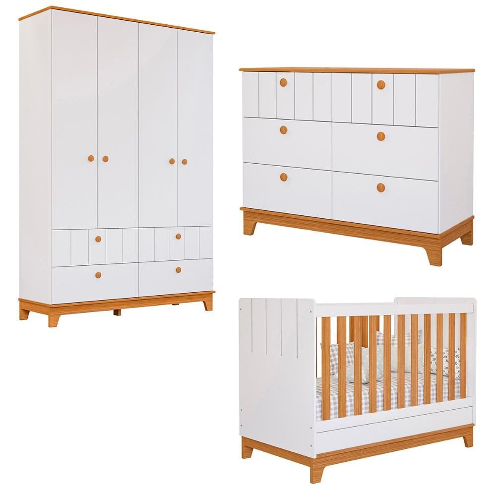 Kit Quarto Infantil Biscoito Berço Colchão Cômoda Roupeiro