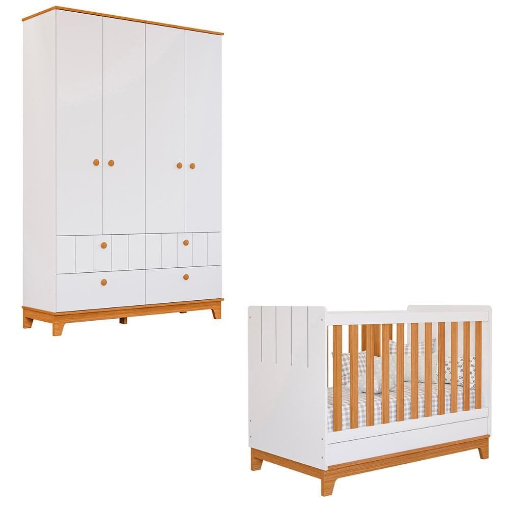 Kit Quarto Berço com Roupeiro Biscoito e Colchão Incluso