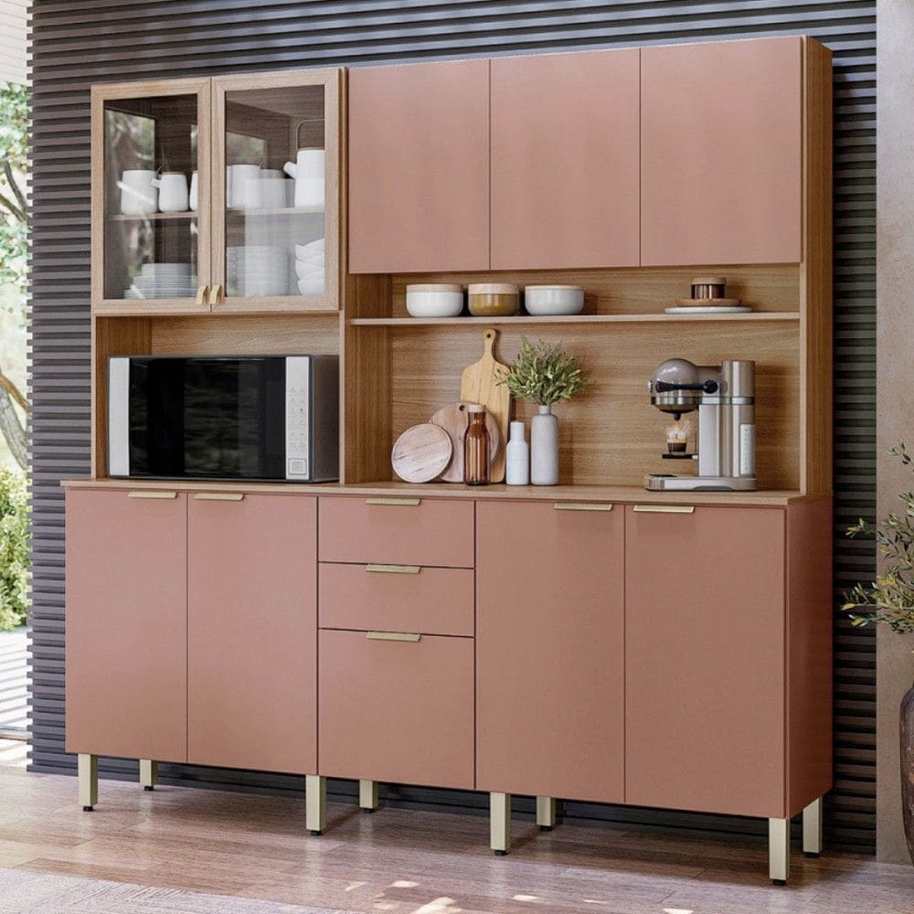 Cozinha Compacta Pitanga 10 Portas 2 Gavetas Amêndola Touch/Marsala - Pnr Móveis