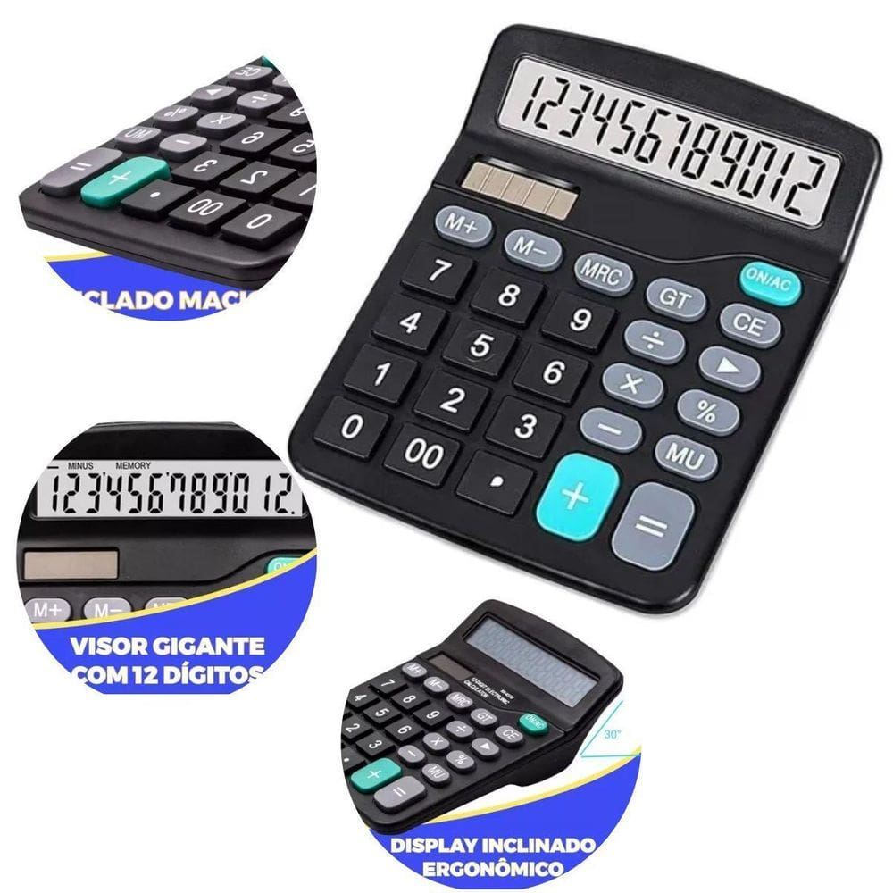 Kit 1 Calculadora Mesa Display 12 Digitos Grande Escritorio
