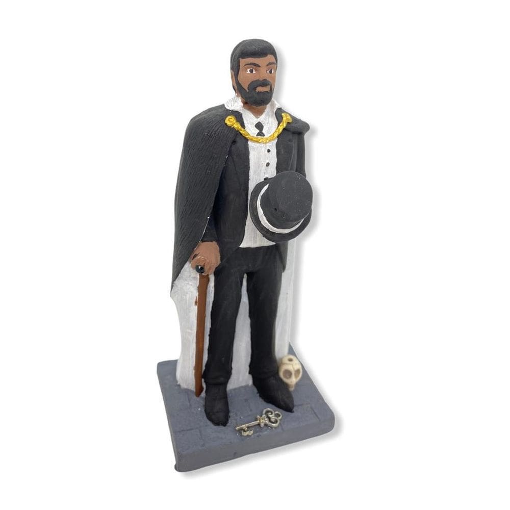 Escultura Exu Cartola Almas Capa Preta/Branca 16Cm Resina