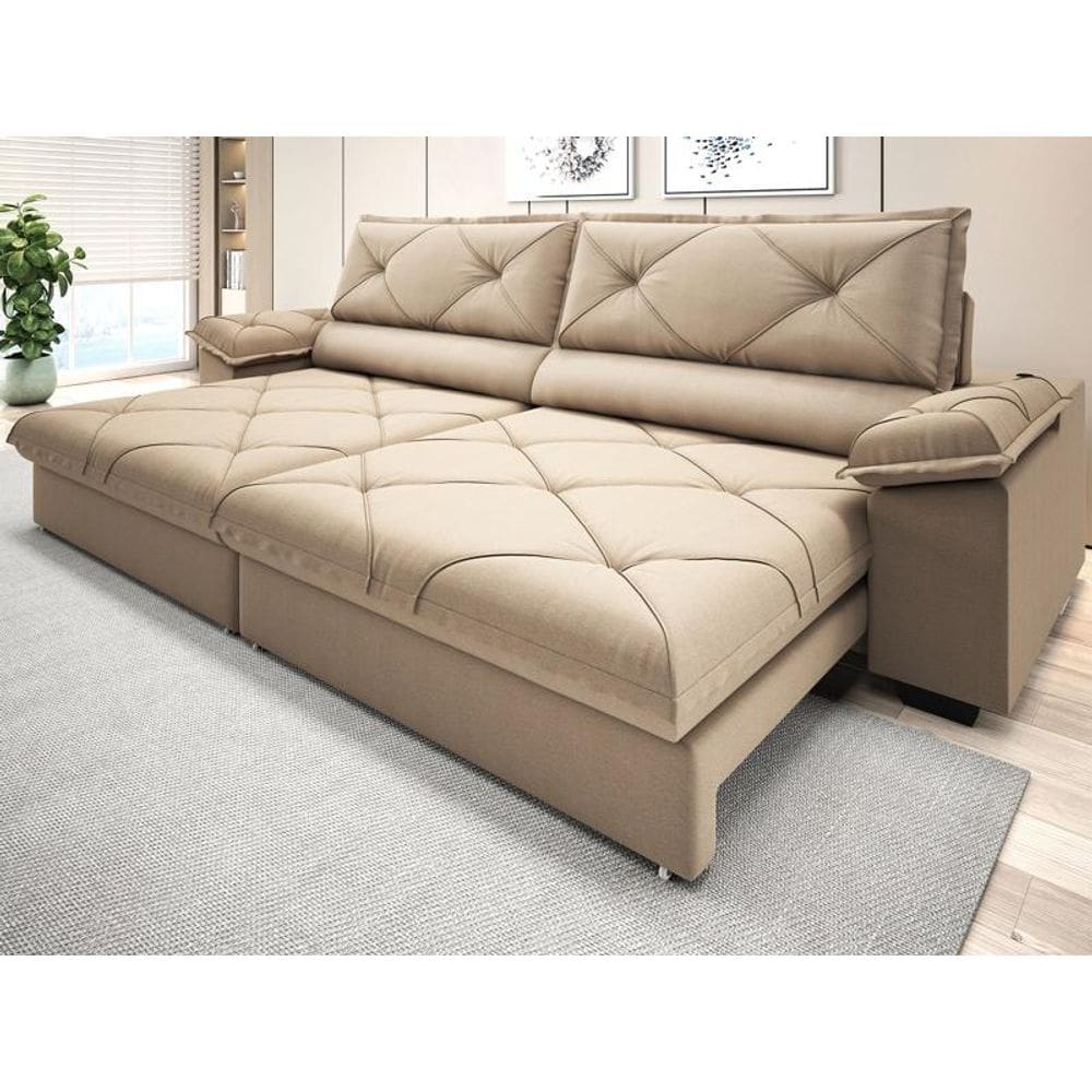 Sofá com Carregador USB e Molas no Assento Retrátil Reclinável Maestro 2,90m Linho Soft- NETSOFAS
