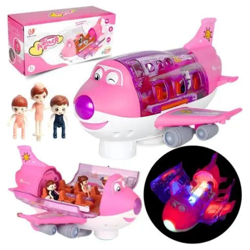 Brinquedo Educativo Rosa Feminino Avião Infantil Luzes
