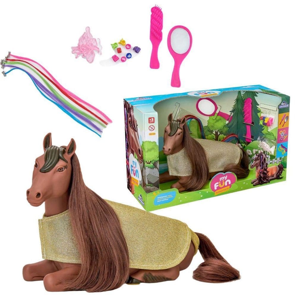 Boneco Cavalo Para Pentear + Apliques Coloridos E Acessórios