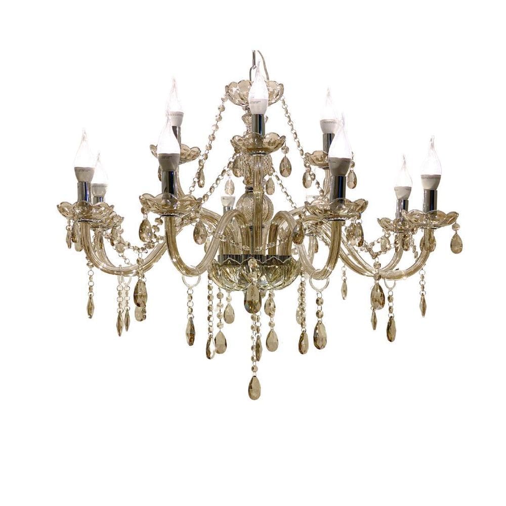 Lustre Luminária Alumínio E Cristal Ambar Luxo 6 Braços