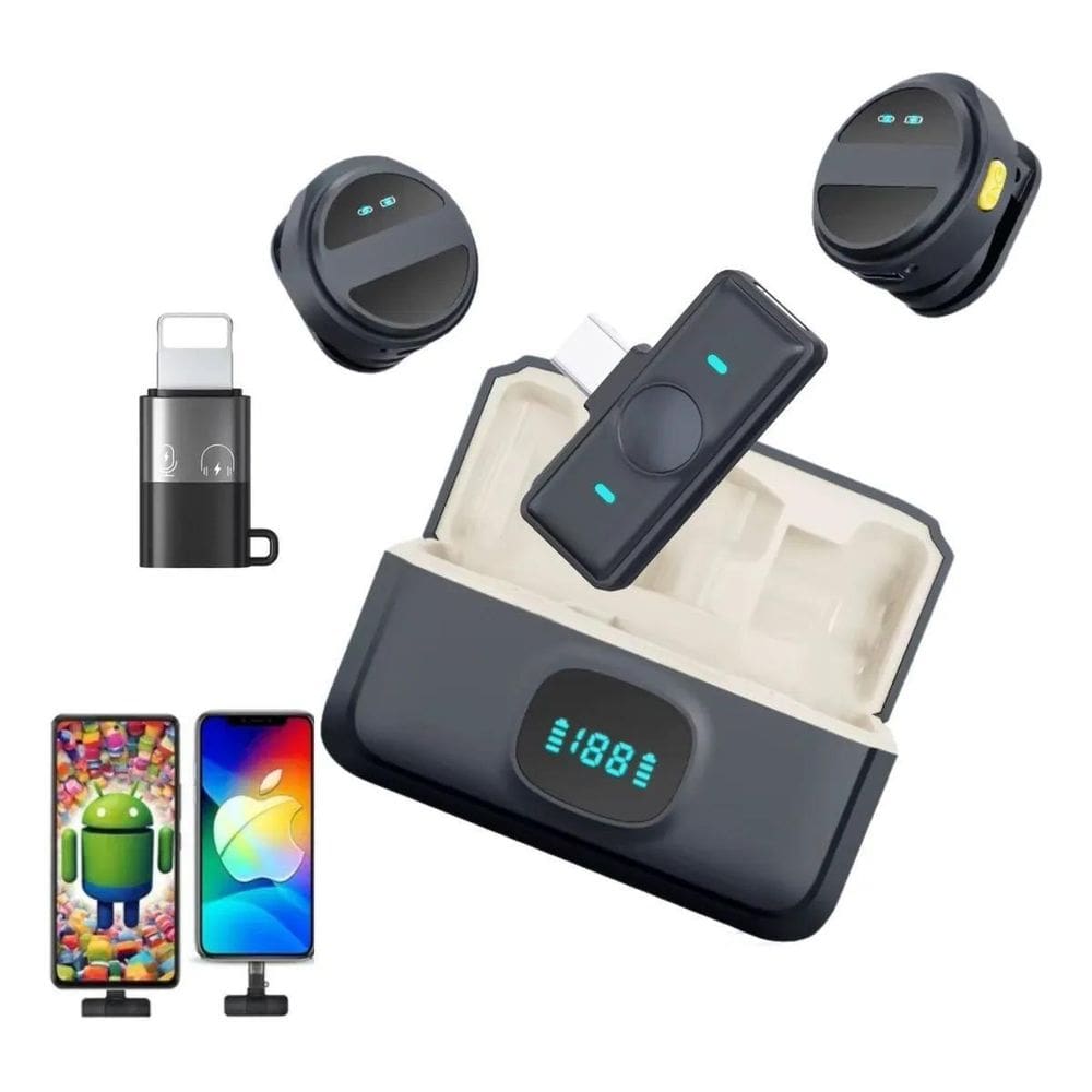 Microfone Lapela Redondo Ima Sem Fio Duplo Usb-C E Adaptador