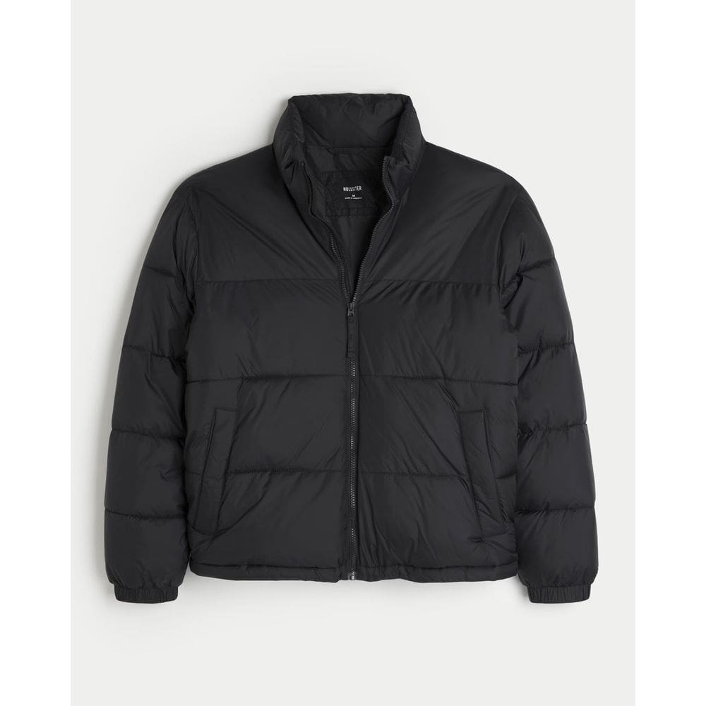 Jaqueta Puffer Masculina Hollister Boxy Preta