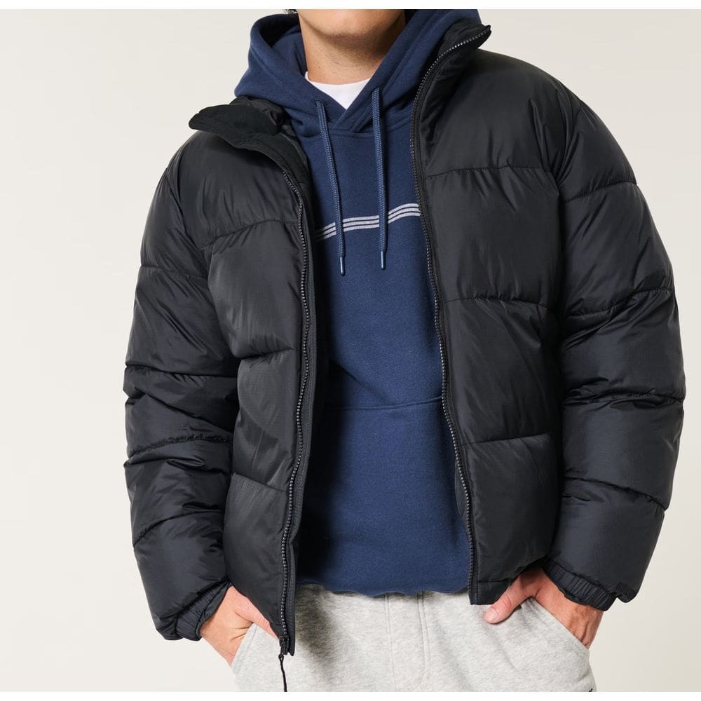 Jaqueta Puffer Masculina Hollister Boxy Preta | Extra