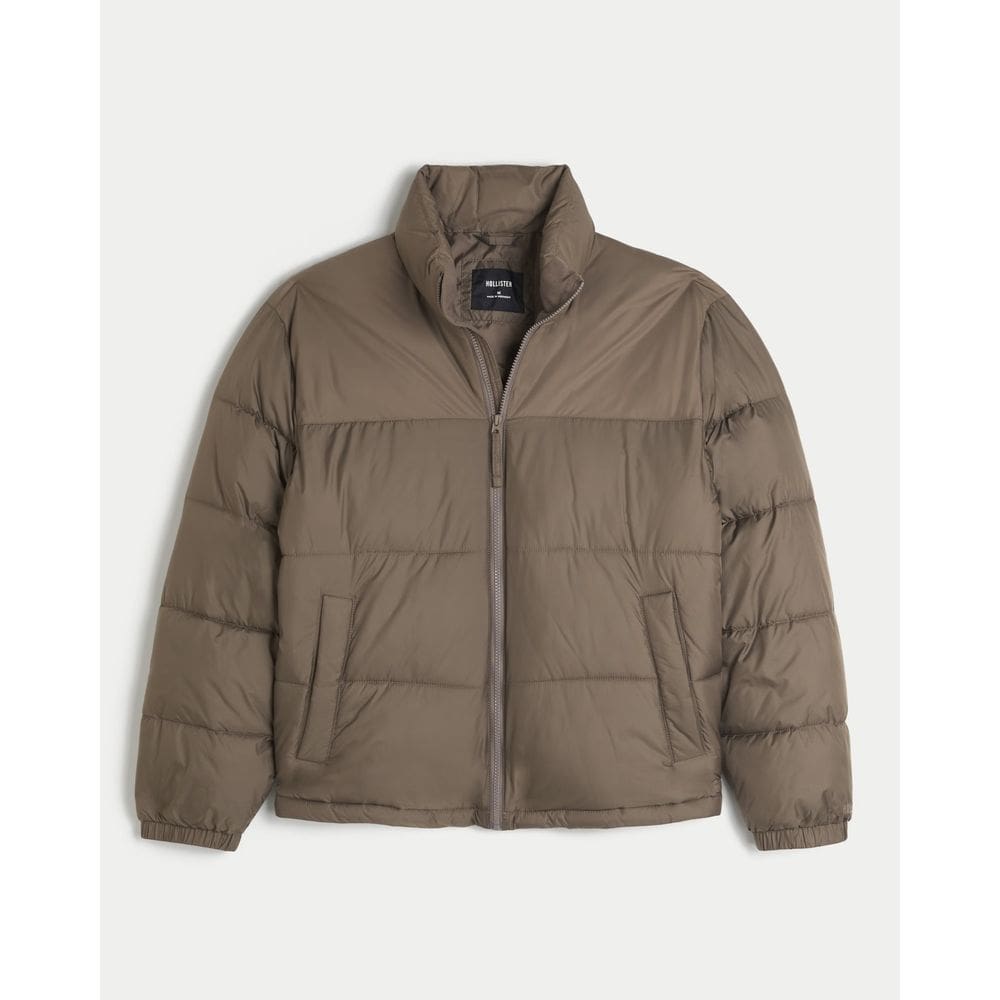 Jaqueta Puffer Masculina Hollister Boxy Marrom