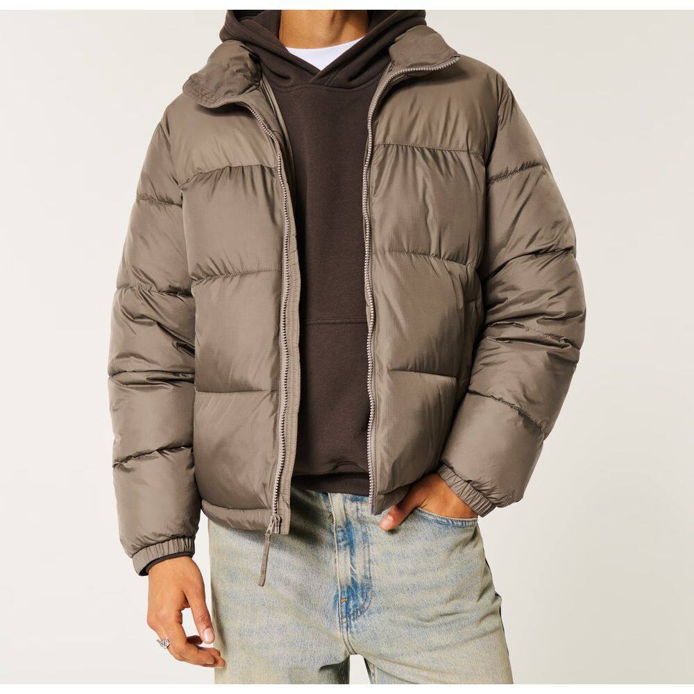 Jaqueta Puffer Masculina Hollister Boxy Marrom | Extra