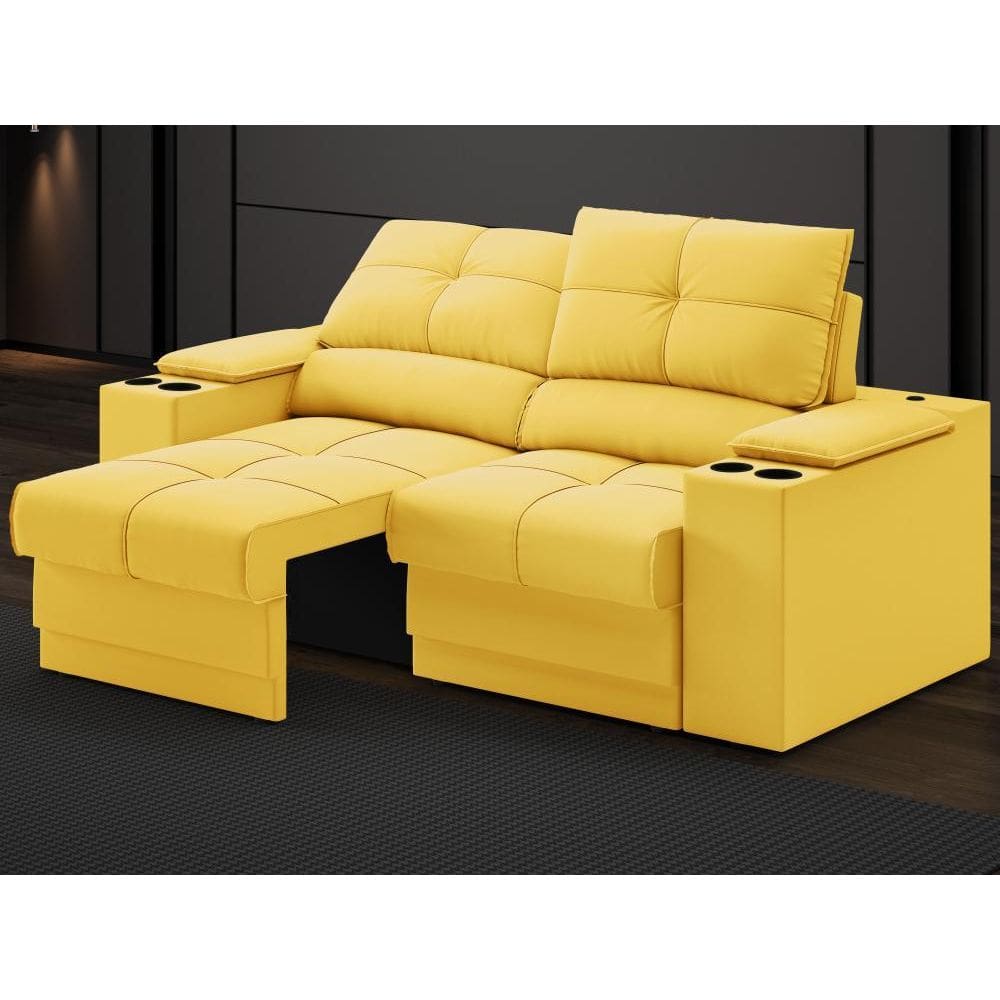 Sofá com Porta Copos e Carregador USB Retrátil e Reclinável Ringo 1,70m Velosuede - NETSOFAS