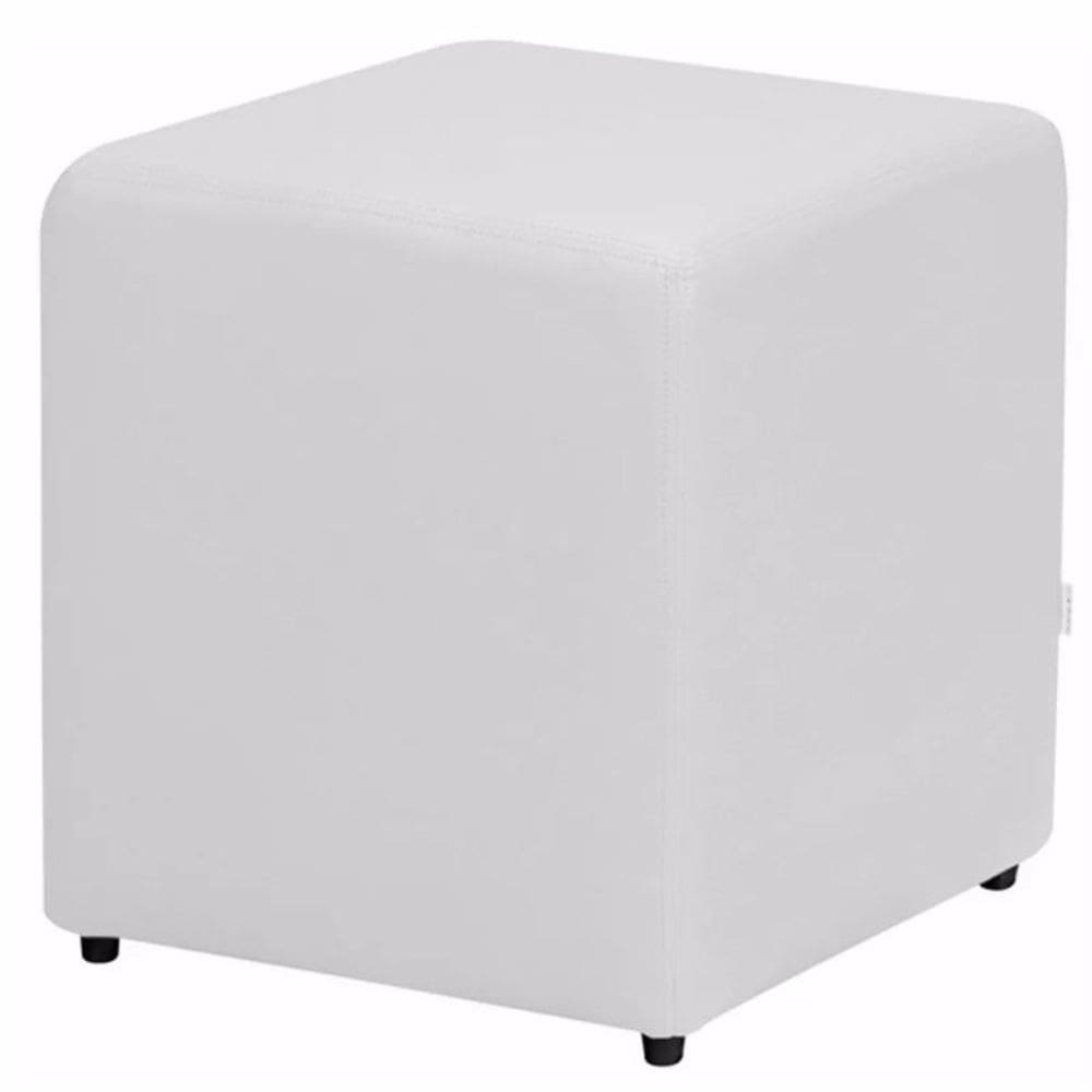 Puff Quadrado Corino Branco