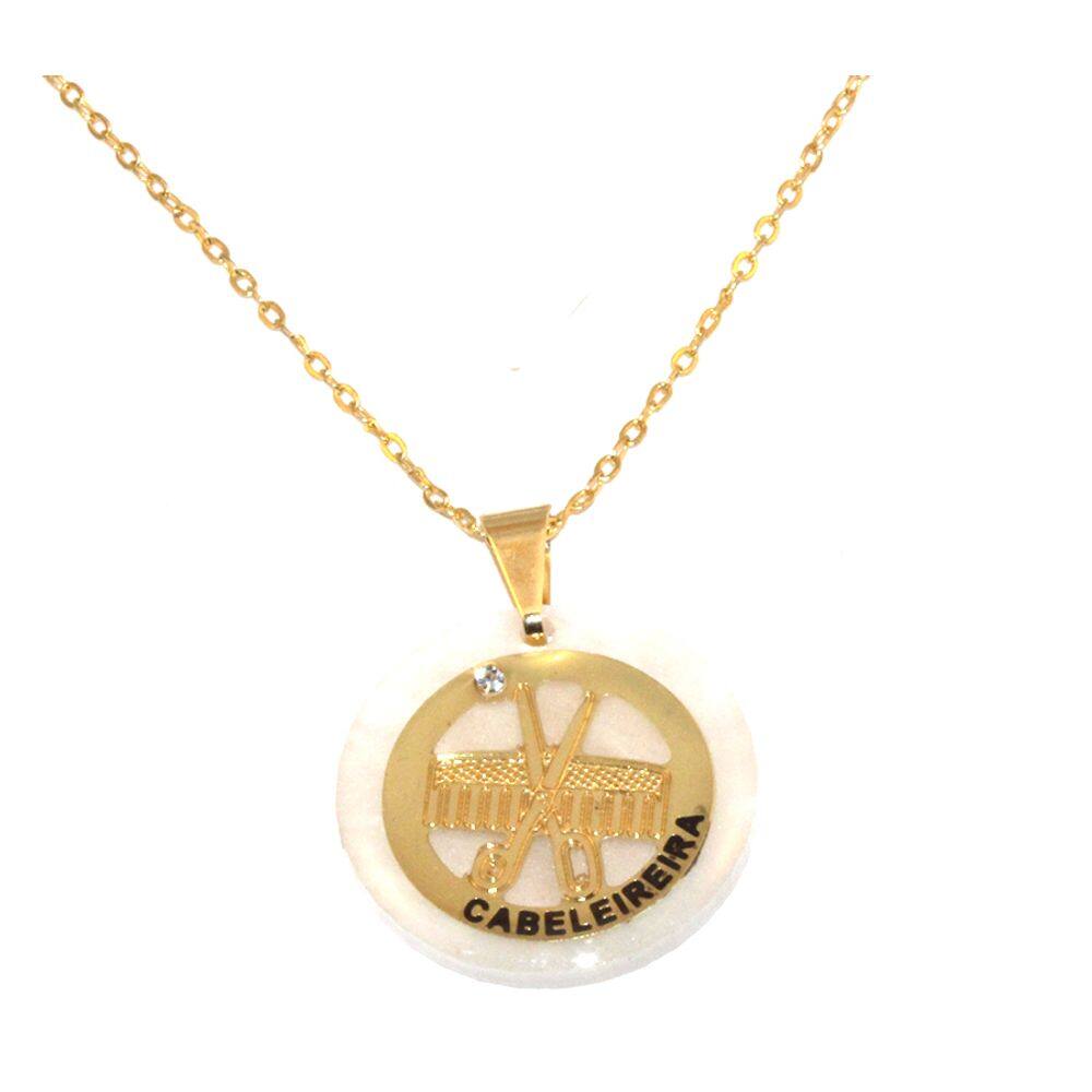 Colar Cordão Profissão Cabelo Tesoura Folheado Ouro 18k