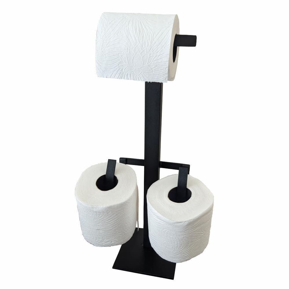Suporte De Papel Higiênico De Chão Triplo Preto Fosco