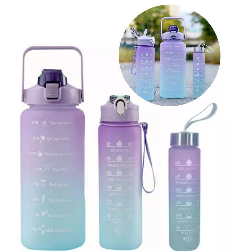 Kit 3 Garrafa D`Água Motivacional Fitness Térmica Treino