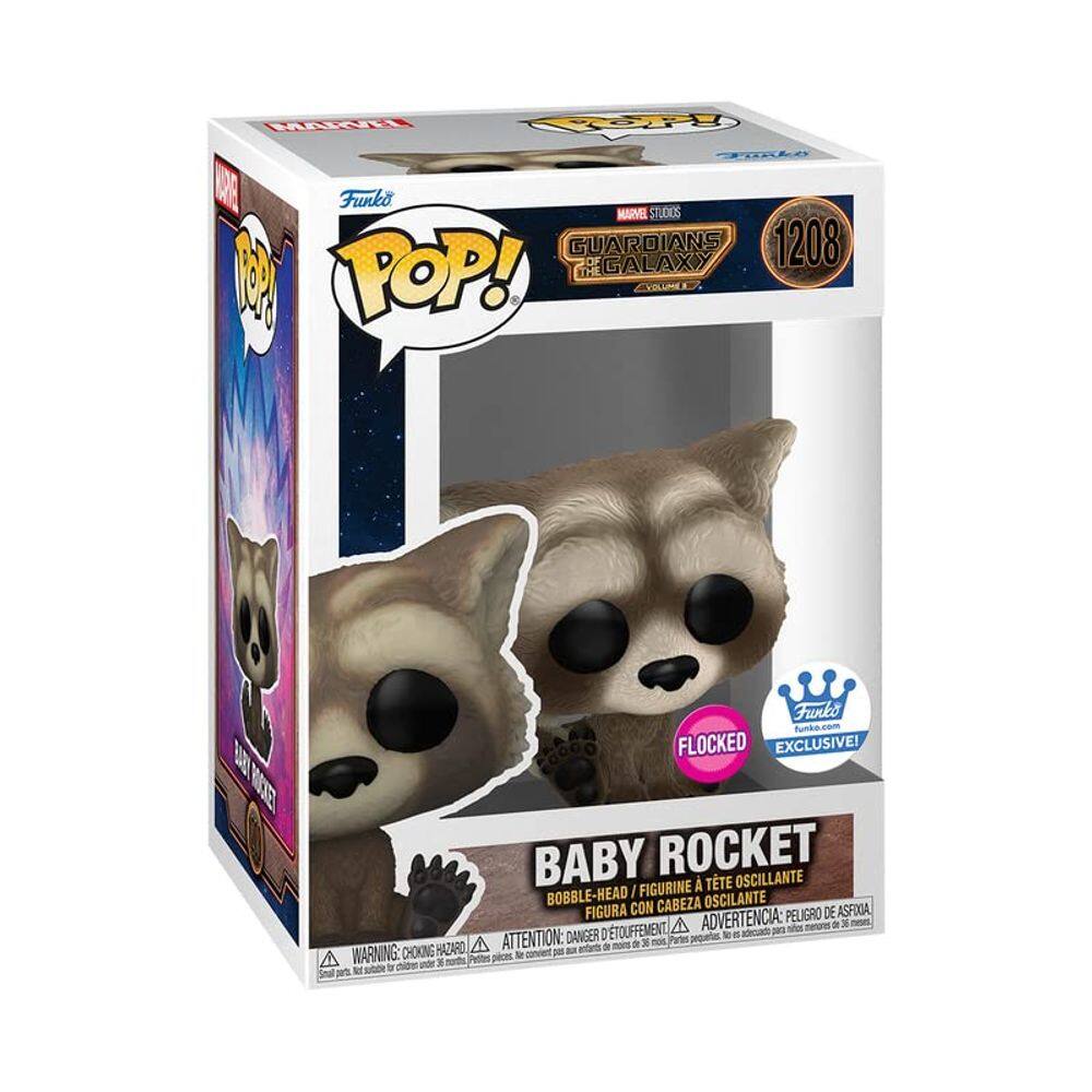 Boneco de vinil Funko Pop! Baby Rocket Flocked Guardião da Galáxia Volume 3 #1208