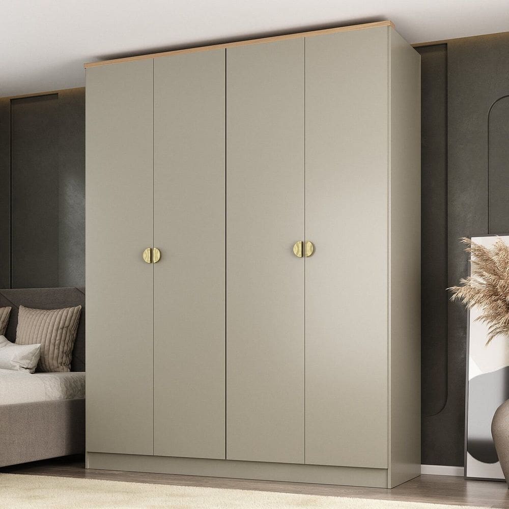 Guarda-roupa Solteiro 100% Mdf 4 Portas Brescia Panna