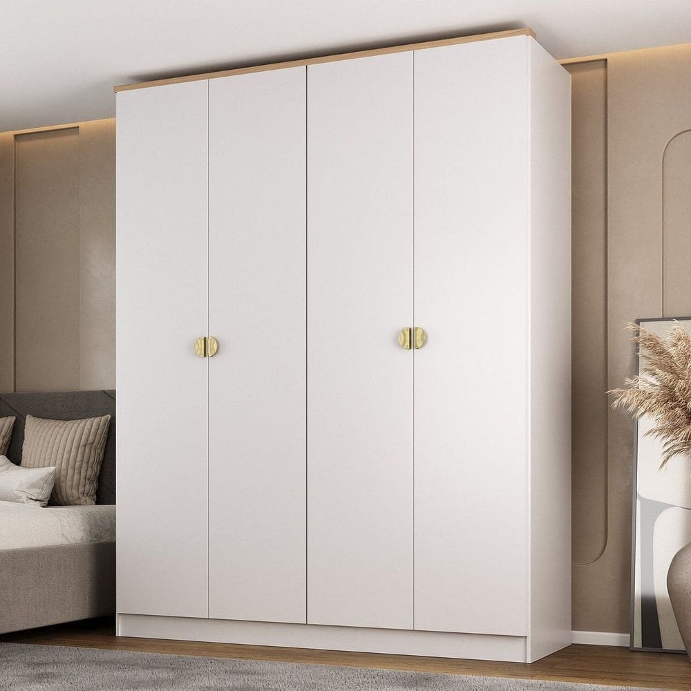 Guarda-roupa Solteiro 100% Mdf 4 Portas Brescia Branco